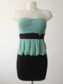 VESTIDO CORTE PALABRA DE HONOR DE DOS COLORES EN POLIESTER COMBINADO CON GASA